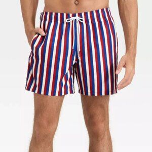 Men's Great American Summer Striped Swim Trunks 6" Inseam S-XXL Goodfellow & Co